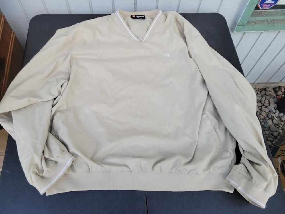 Wilson Pullover Jacket Mens 2XL Beige V Neck Windbreaker Lightweight Tennis Golf